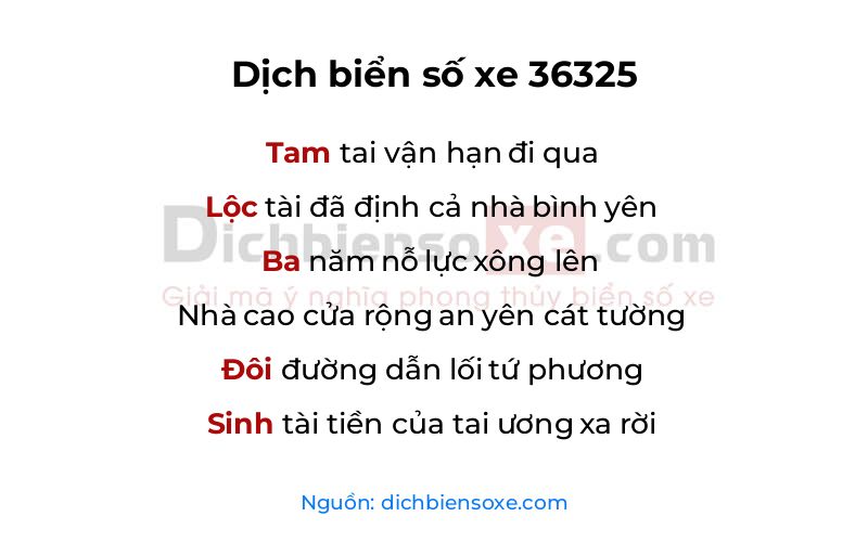 Dịch thơ biển số 36325