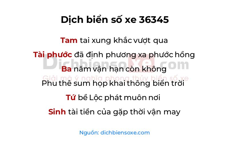 Dịch thơ biển số 36345