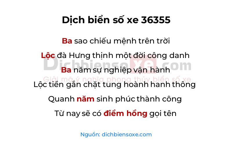 Dịch thơ biển số 36355