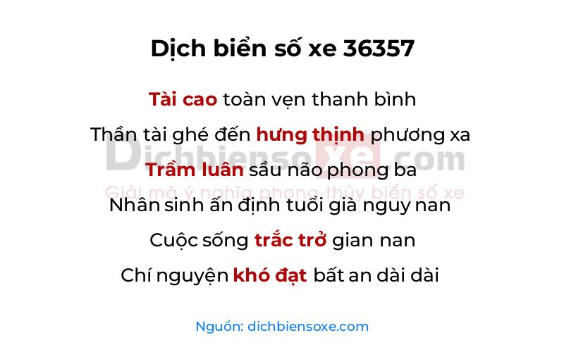 Dịch thơ biển số 36357