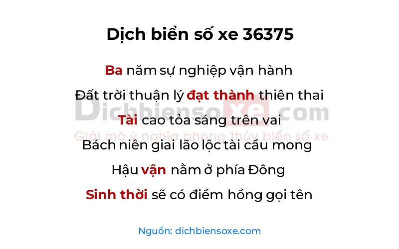 Dịch thơ biển số 36375