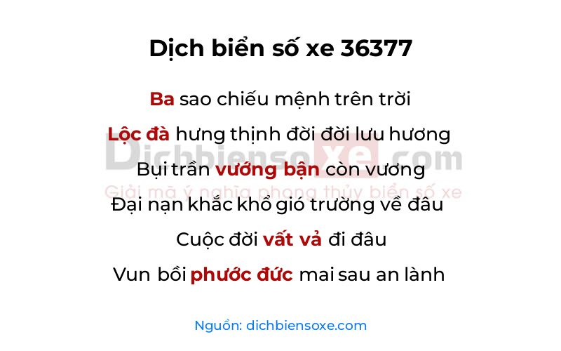 Dịch thơ biển số 36377
