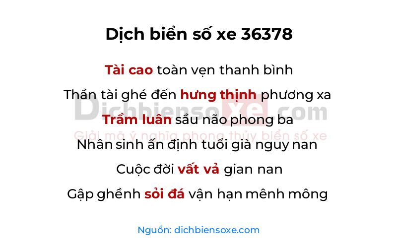 Dịch thơ biển số 36378