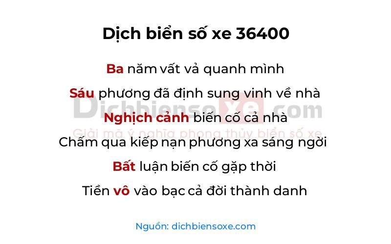 Dịch thơ biển số 36400