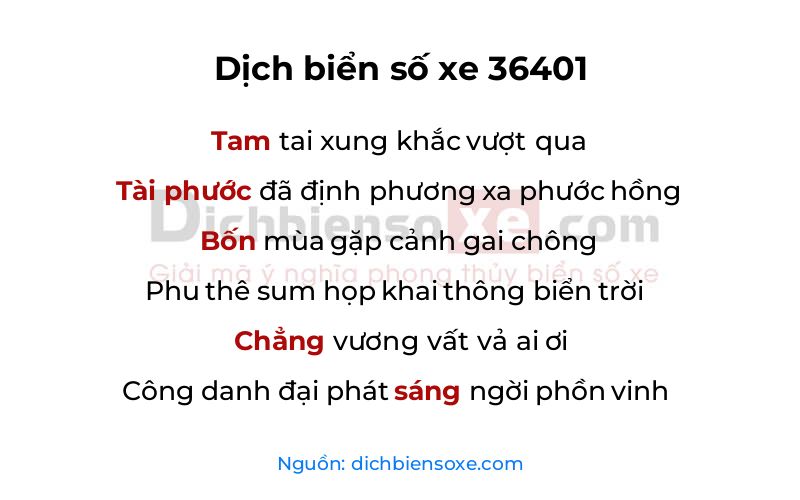 Dịch thơ biển số 36401
