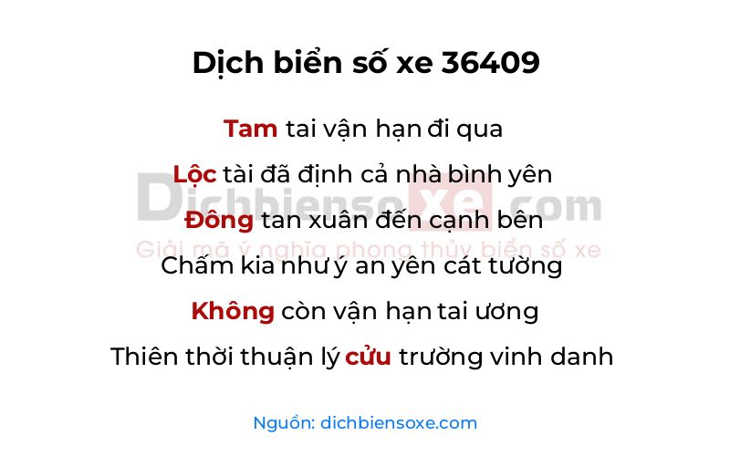 Dịch thơ biển số 36409