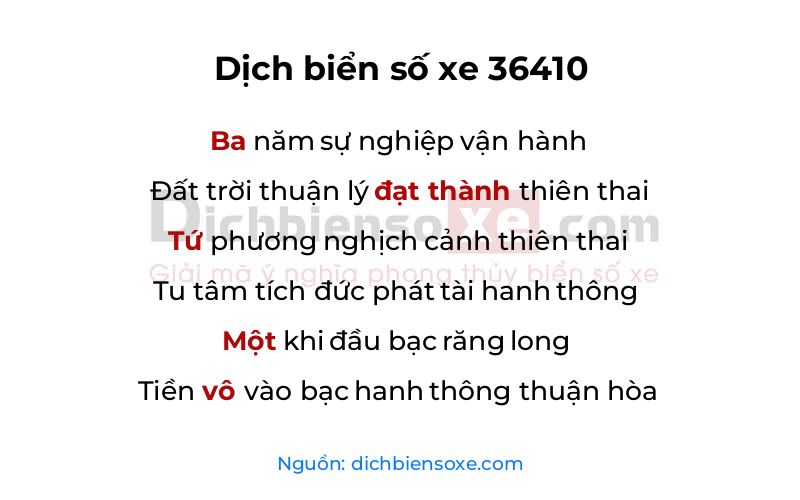 Dịch thơ biển số 36410
