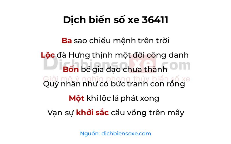 Dịch thơ biển số 36411