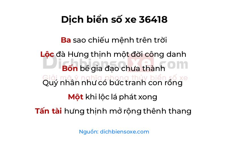 Dịch thơ biển số 36418