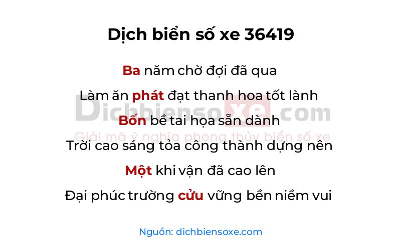 Dịch thơ biển số 36419