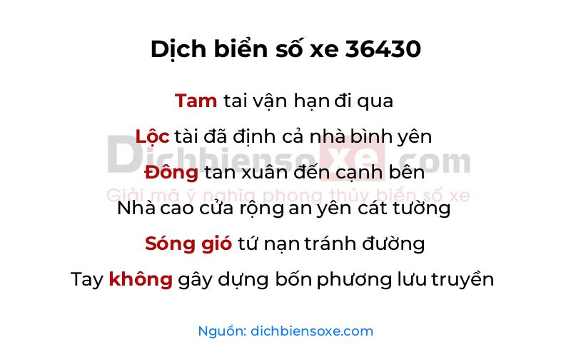 Dịch thơ biển số 36430