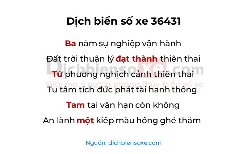 Dịch thơ biển số 36431