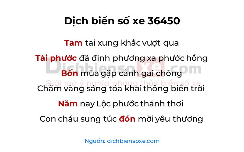 Dịch thơ biển số 36450