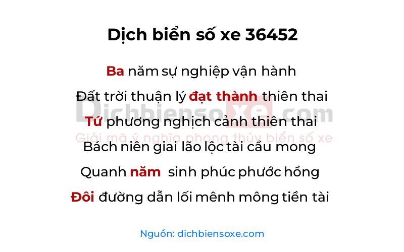 Dịch thơ biển số 36452