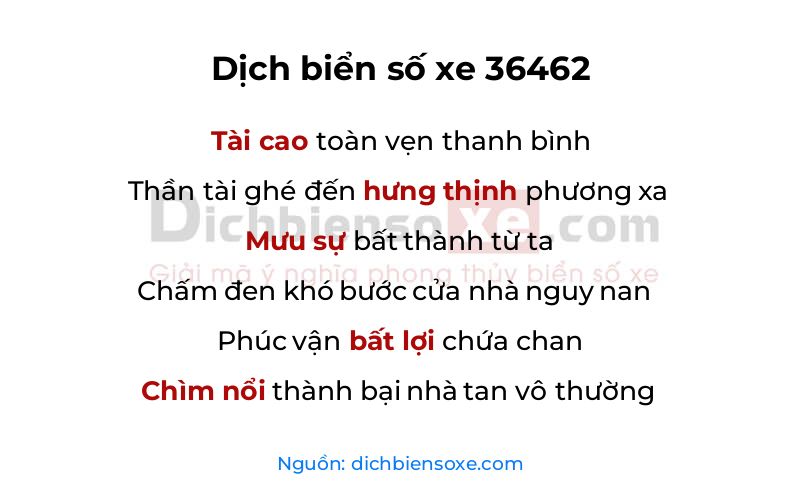 Dịch thơ biển số 36462