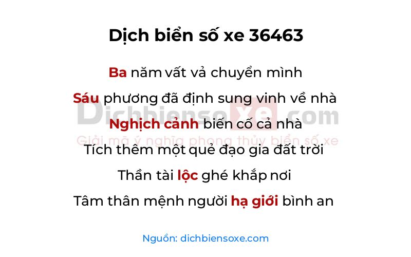 Dịch thơ biển số 36463