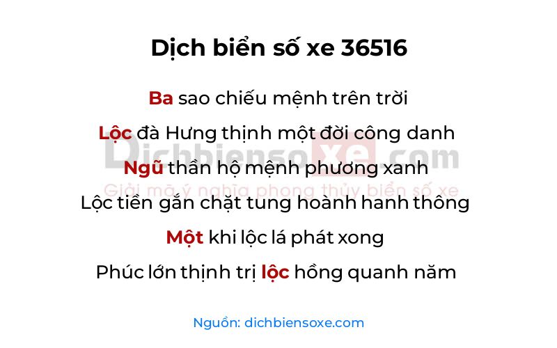 Dịch thơ biển số 36516