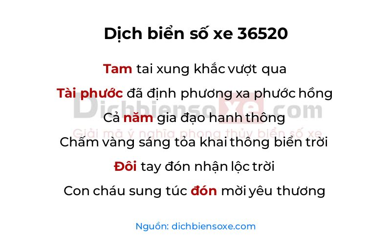 Dịch thơ biển số 36520