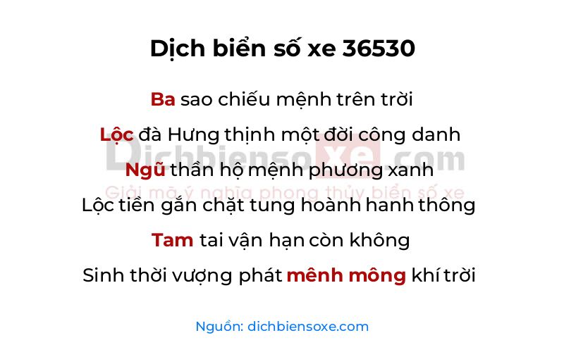 Dịch thơ biển số 36530