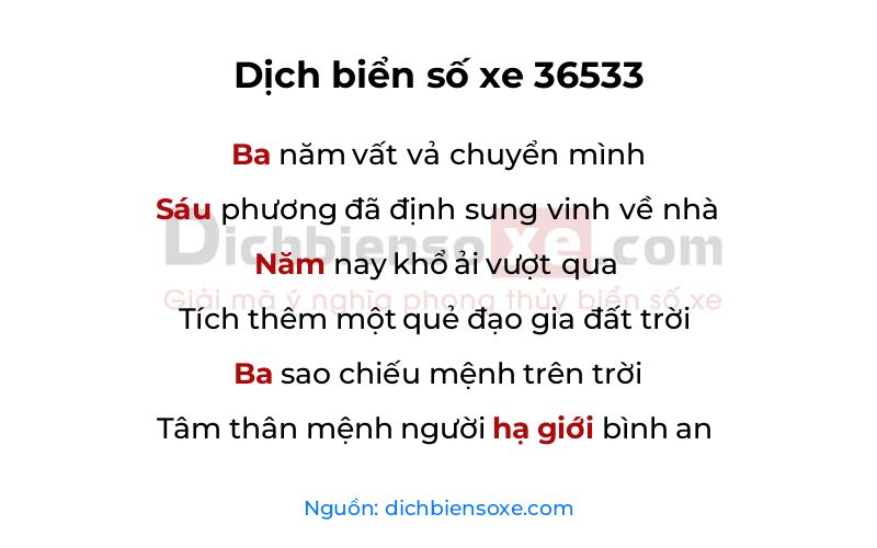 Dịch thơ biển số 36533