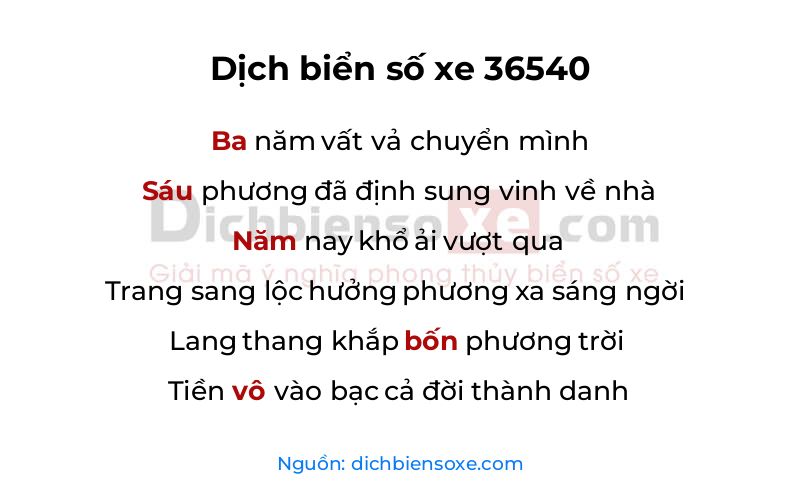 Dịch thơ biển số 36540
