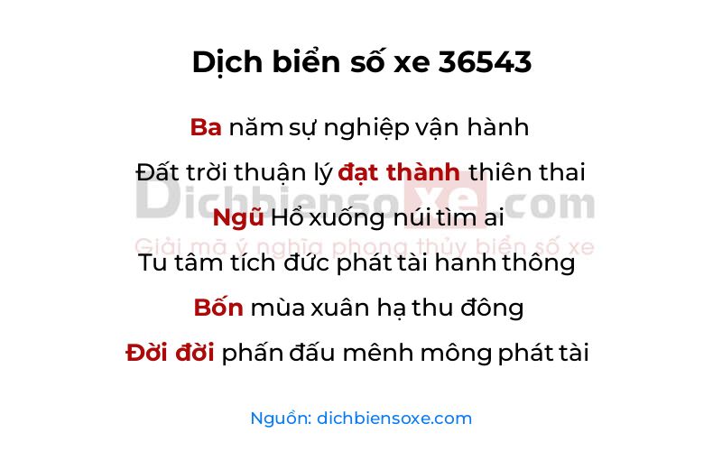Dịch thơ biển số 36543