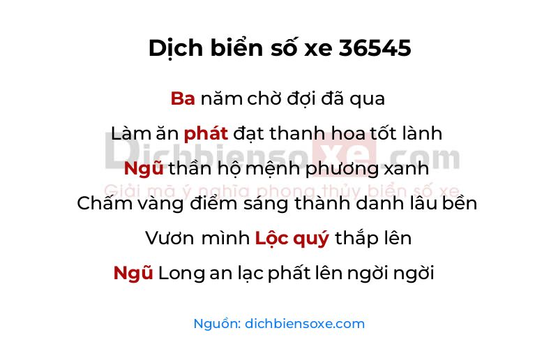 Dịch thơ biển số 36545