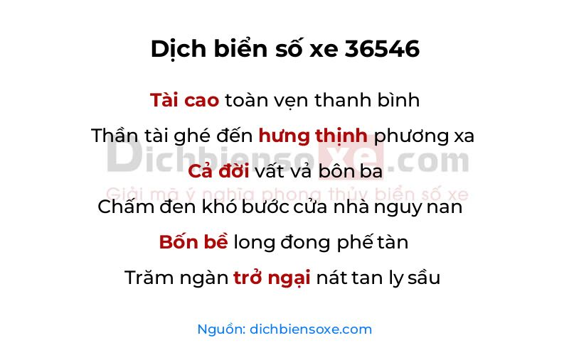 Dịch thơ biển số 36546