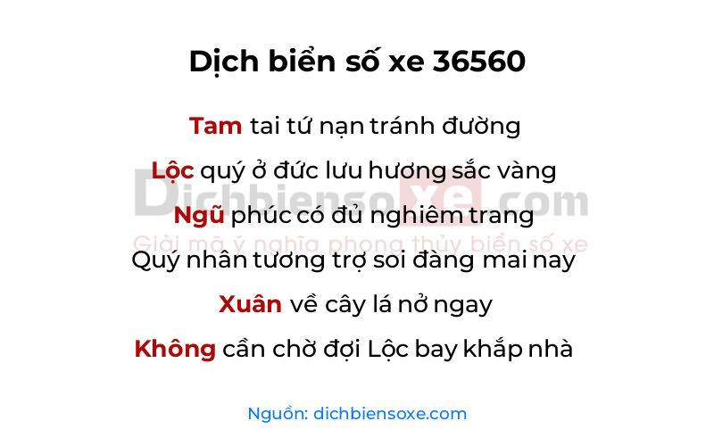 Dịch thơ biển số 36560