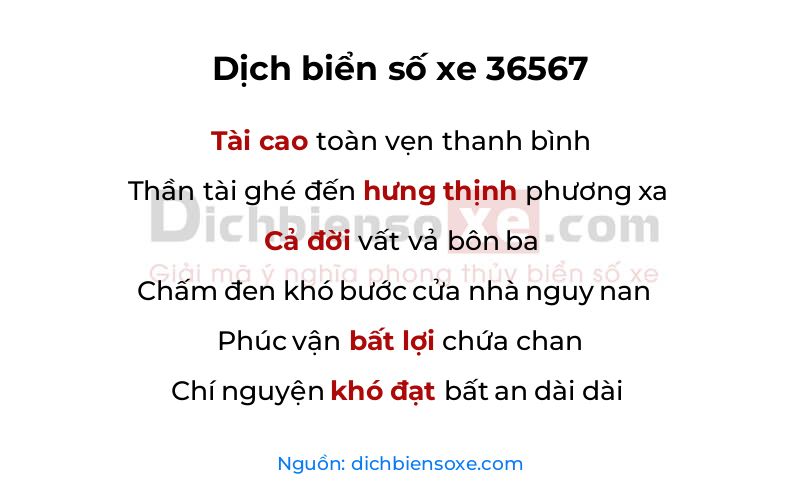 Dịch thơ biển số 36567