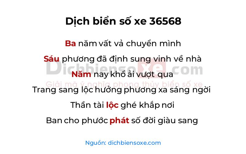 Dịch thơ biển số 36568