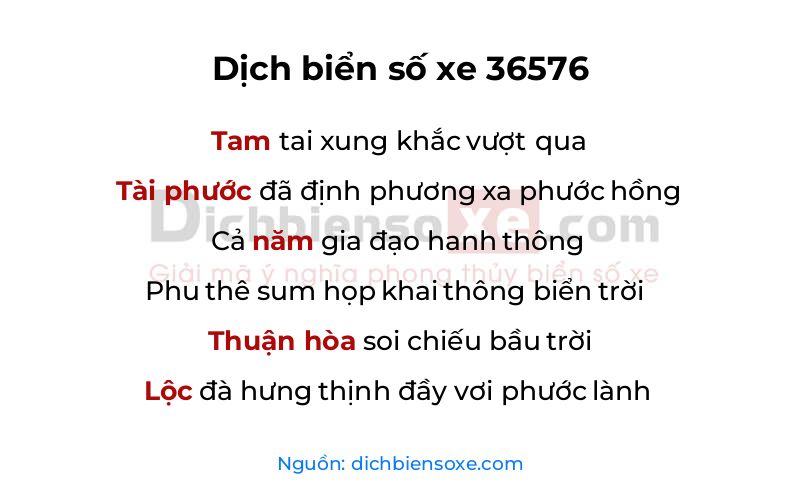 Dịch thơ biển số 36576