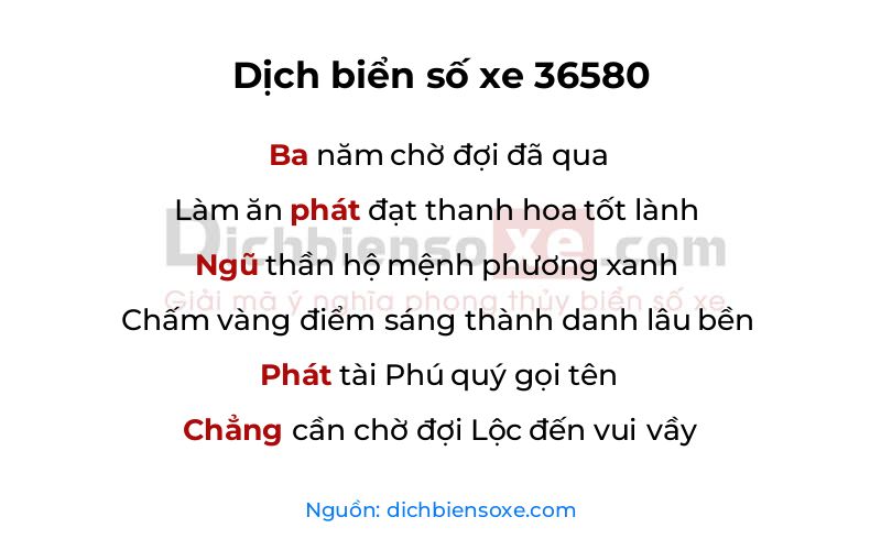 Dịch thơ biển số 36580