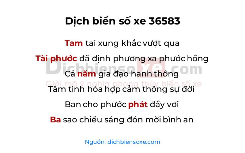 Dịch thơ biển số 36583