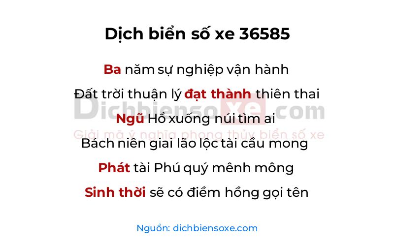 Dịch thơ biển số 36585
