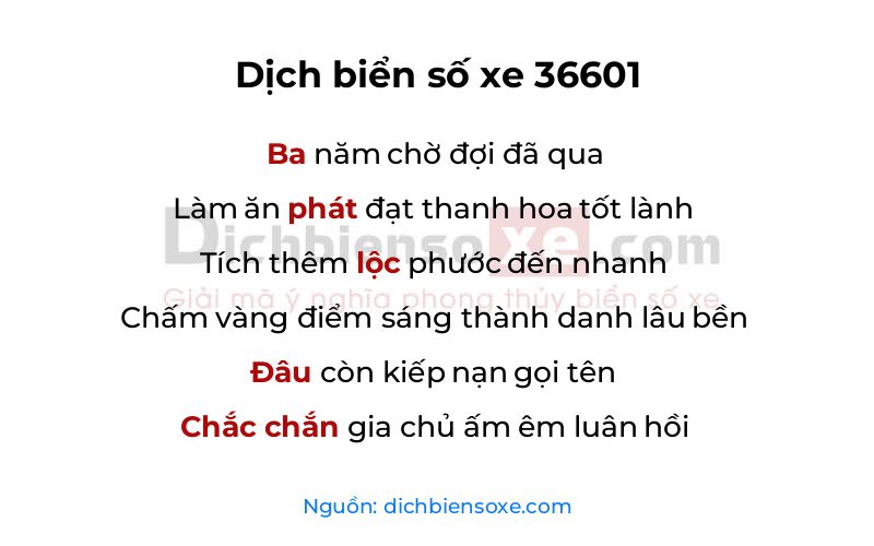 Dịch thơ biển số 36601