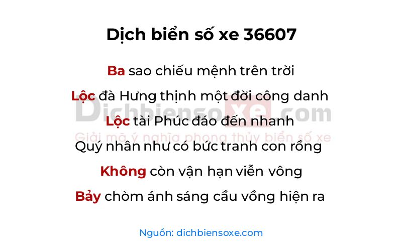 Dịch thơ biển số 36607