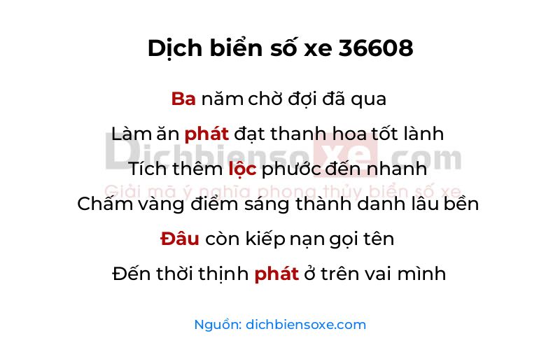 Dịch thơ biển số 36608
