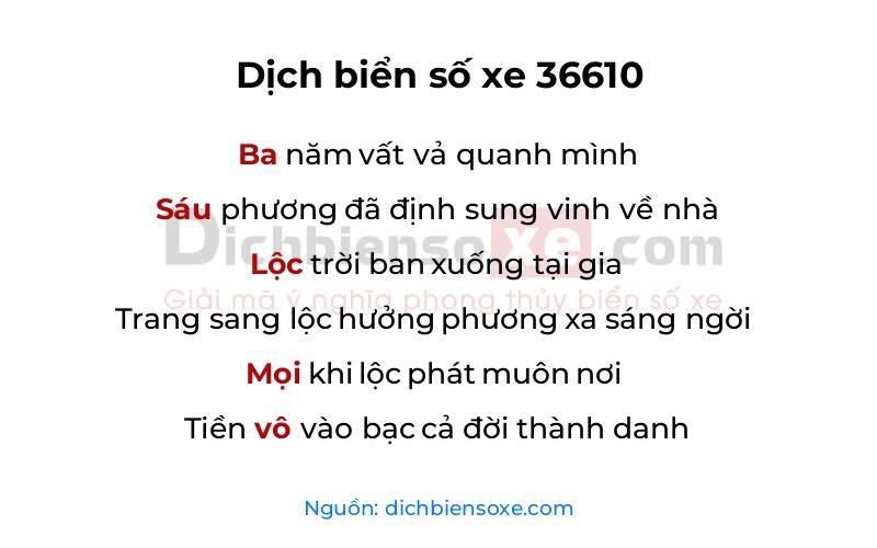 Dịch thơ biển số 36610
