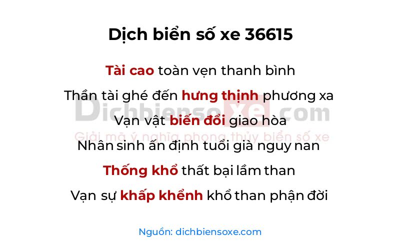 Dịch thơ biển số 36615
