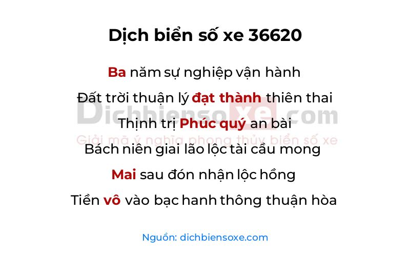 Dịch thơ biển số 36620