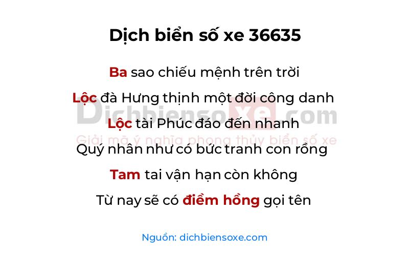 Dịch thơ biển số 36635