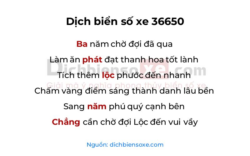 Dịch thơ biển số 36650