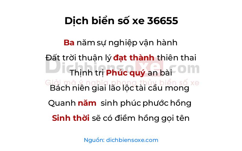 Dịch thơ biển số 36655