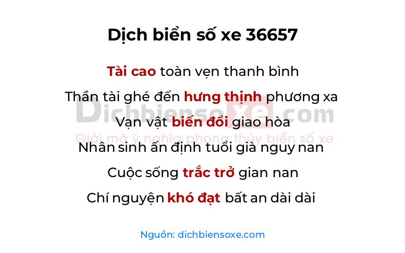 Dịch thơ biển số 36657