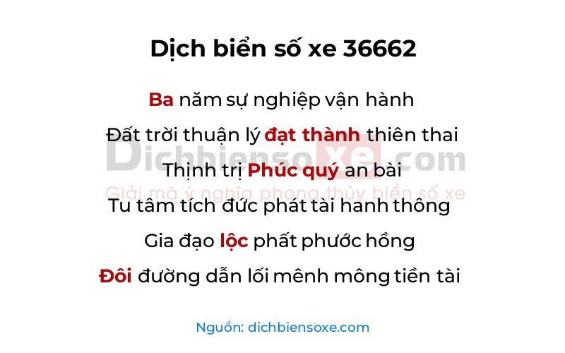 Dịch thơ biển số 36662