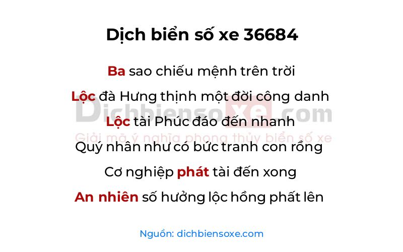 Dịch thơ biển số 36684