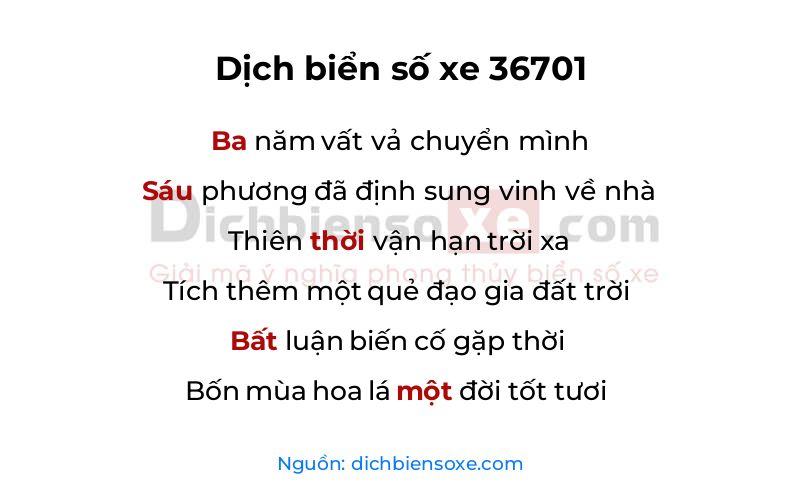 Dịch thơ biển số 36701