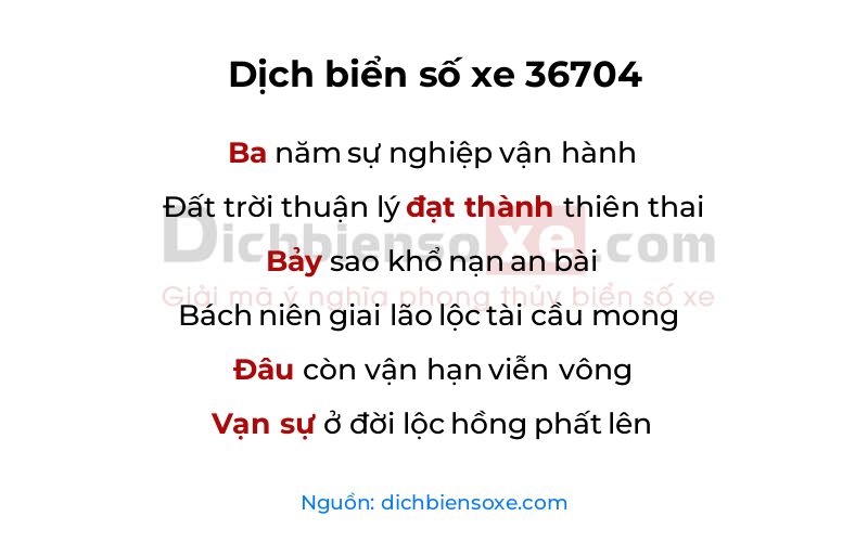 Dịch thơ biển số 36704