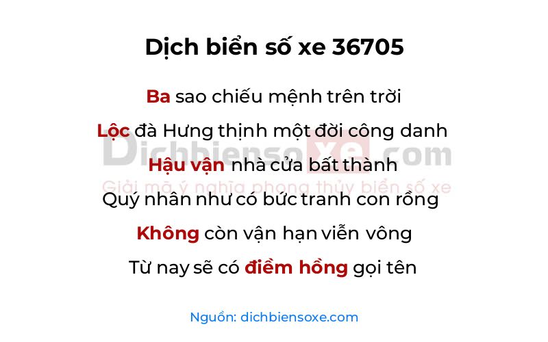 Dịch thơ biển số 36705